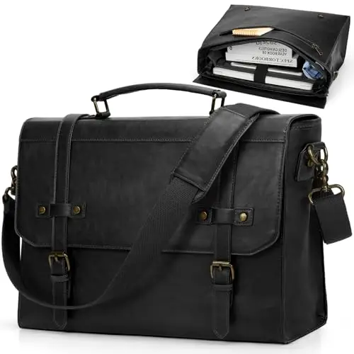 RAINSMORE Borsa Porta PC 17.3 Pollici Uomo Nero Pelle PU Borsa Computer Impermeabile Borsa Tracolla Valigetta Documenti