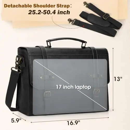 RAINSMORE Borsa Porta PC 17.3 Pollici Uomo Nero Pelle PU Borsa Computer Impermeabile Borsa Tracolla Valigetta Documenti miniatura 2