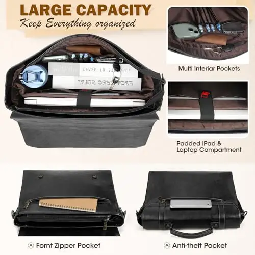 RAINSMORE Borsa Porta PC 17.3 Pollici Uomo Nero Pelle PU Borsa Computer Impermeabile Borsa Tracolla Valigetta Documenti miniatura 3