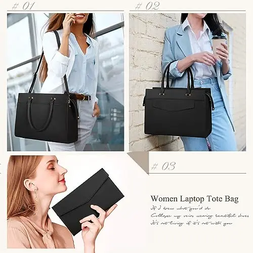 RAINSMORE Borsa Porta PC Donna Grande Lavoro Tote a Tracolla in Pelle Elegante Impermeabile per Scuola e Università miniatura 2
