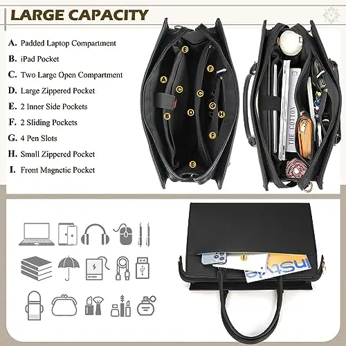 RAINSMORE Borsa Porta PC Donna Grande Lavoro Tote a Tracolla in Pelle Elegante Impermeabile per Scuola e Università miniatura 3