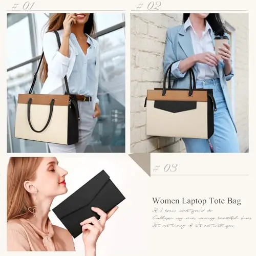 RAINSMORE Borsa Porta PC Donna Grande Lavoro Tote a Tracolla in Pelle Elegante per Scuola Università Impermeabile 15.6 miniatura 2