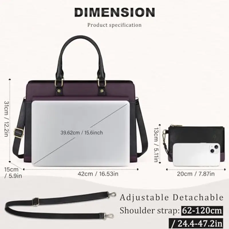 RAINSMORE Borsa Università Donna Borsa Lavoro in Pelle PU Grande Borsa Porta PC 15.6 Pollici Impermeabile a Spalla miniatura 2