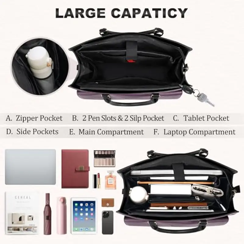 RAINSMORE Borsa Università Donna Borsa Lavoro in Pelle PU Grande Borsa Porta PC 15.6 Pollici Impermeabile a Spalla miniatura 3