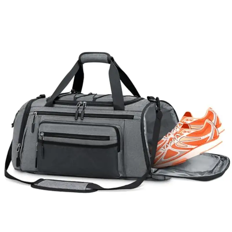 RAINSMORE Borsone Palestra Uomo Donna Borsa Palestra 40L con Scomparto Scarpe e Tasca Umida Borsa da Viaggio Piscina Sportiva Grigio