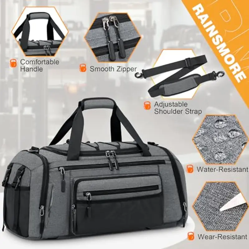 RAINSMORE Borsone Palestra Uomo Donna Borsa Palestra 40L con Scomparto Scarpe e Tasca Umida Borsa da Viaggio Piscina Sportiva Grigio miniatura 3