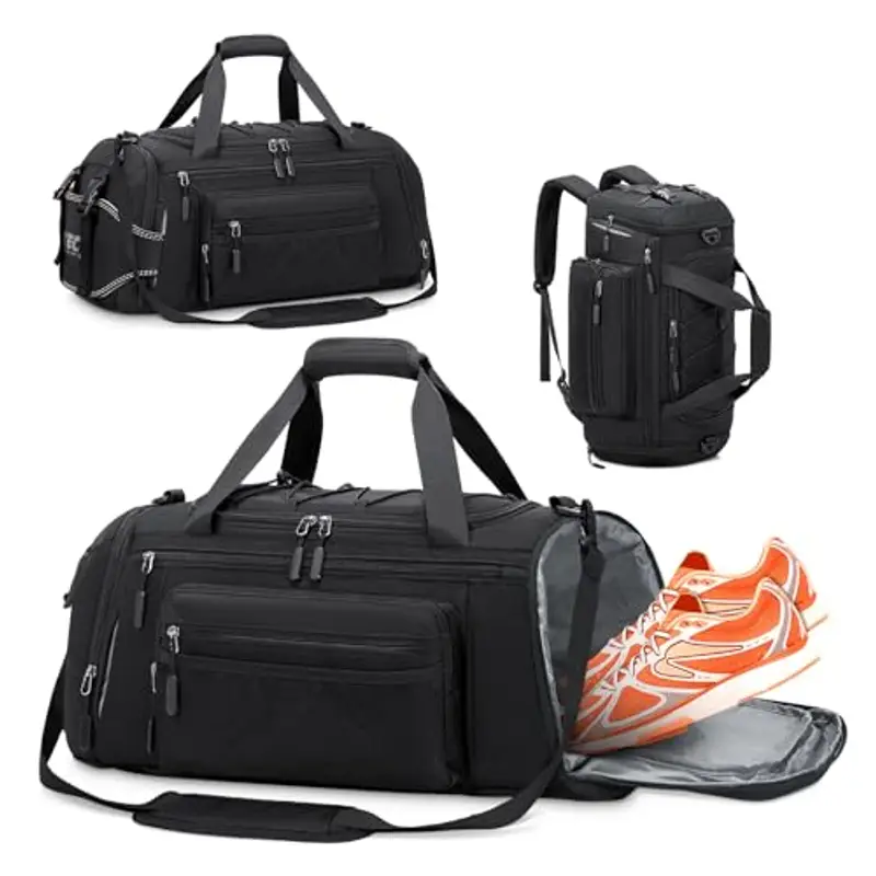 RAINSMORE Borsone Palestra Uomo Donna Borsa Palestra 40L con Scomparto Scarpe e Tasca Umida Borsa da Viaggio Piscina Sportiva Nero