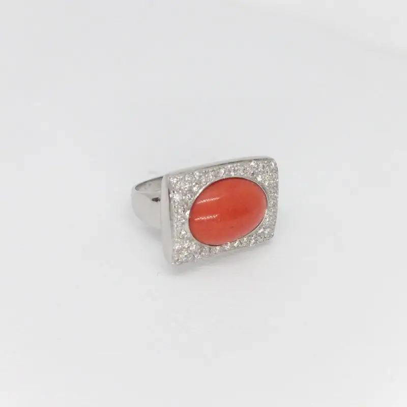 Anello In Oro Con Diamanti E Corallo - Rajola