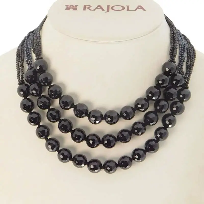 Collana In Oro - Tre Fili Di Spinello Ed Onice - Rajola