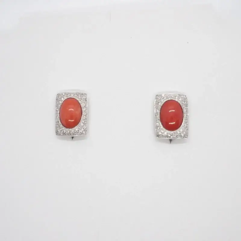 Orecchini Con Corallo E Diamanti 0 8 Kt - Rajola