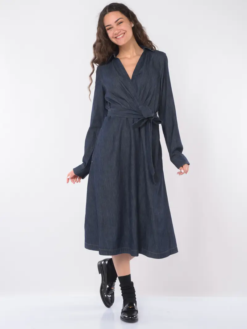 abito lungo da donna Ralph Lauren in denim con cintura Blu miniatura 2