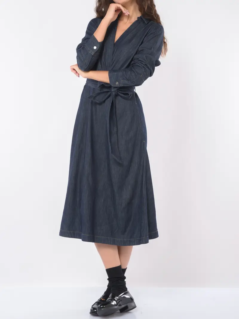 abito lungo da donna Ralph Lauren in denim con cintura Blu