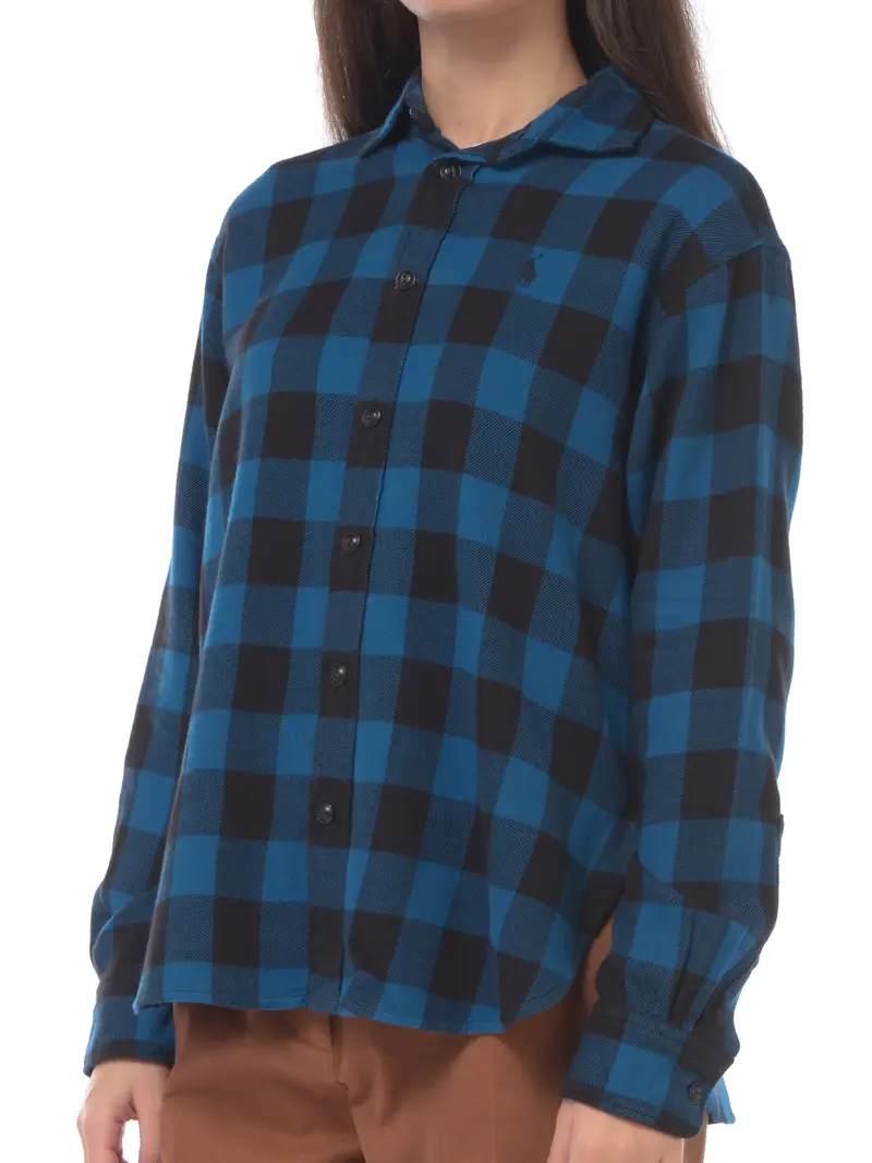 camicia da donna Ralph Lauren a quadri con logo Blu
