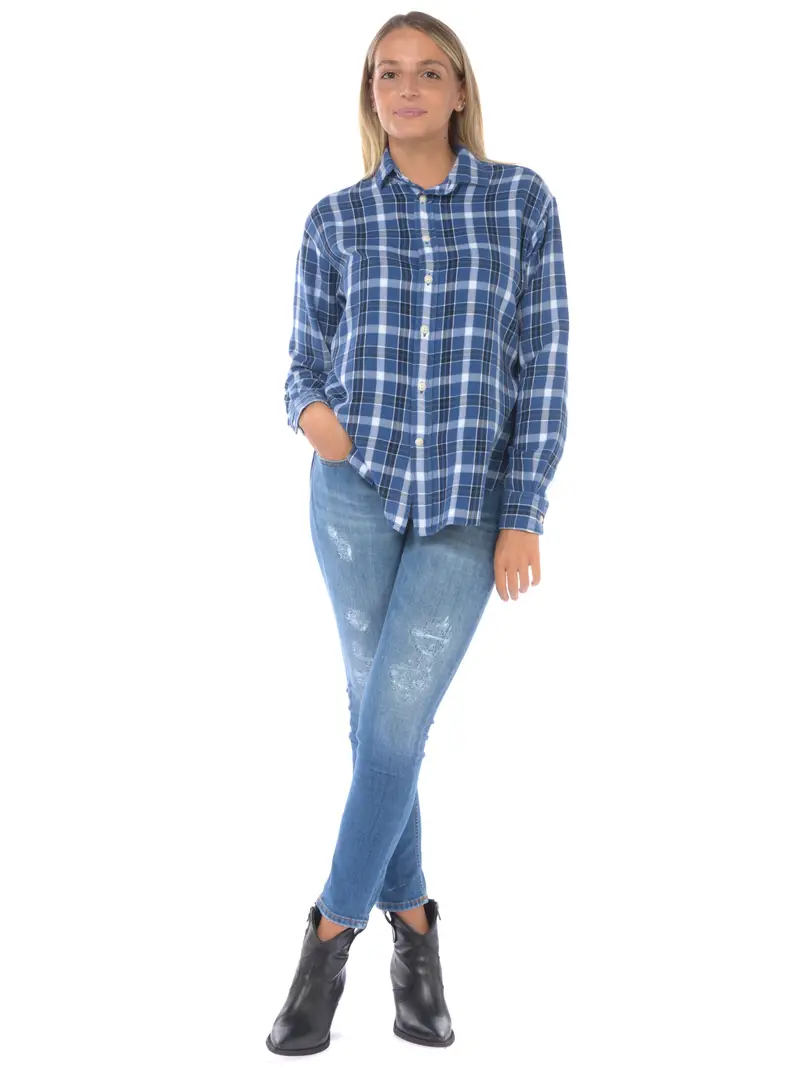 camicia da donna Ralph Lauren a quadri con spacchi Blu miniatura 2