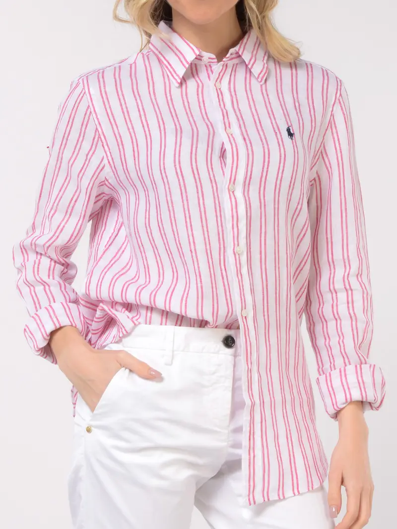 camicia da donna Ralph Lauren in lino a righe Rosso