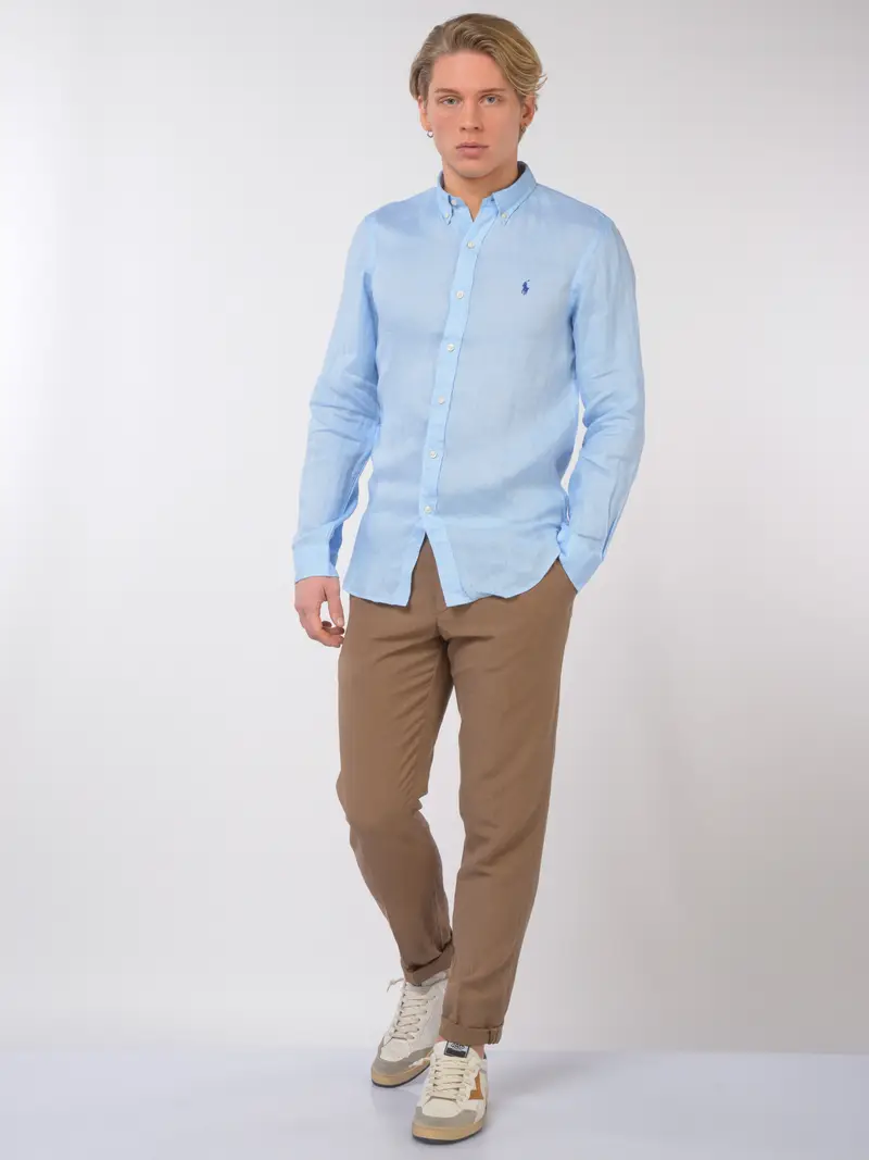 camicia da uomo Ralph Lauren in lino con logo TURCHESE miniatura 2