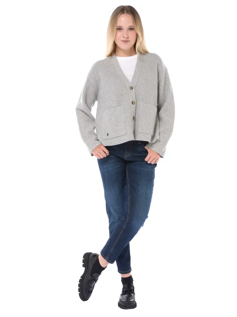 cardigan da donna Ralph Lauren boxy con tasche Grigio miniatura 2
