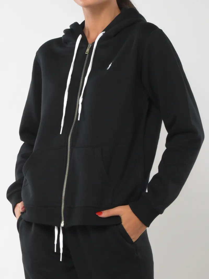 felpa da donna Ralph Lauren con cappuccio e zip NERO