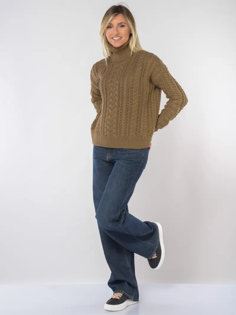 maglia da donna Ralph Lauren a collo alto a trecce RAME miniatura 2