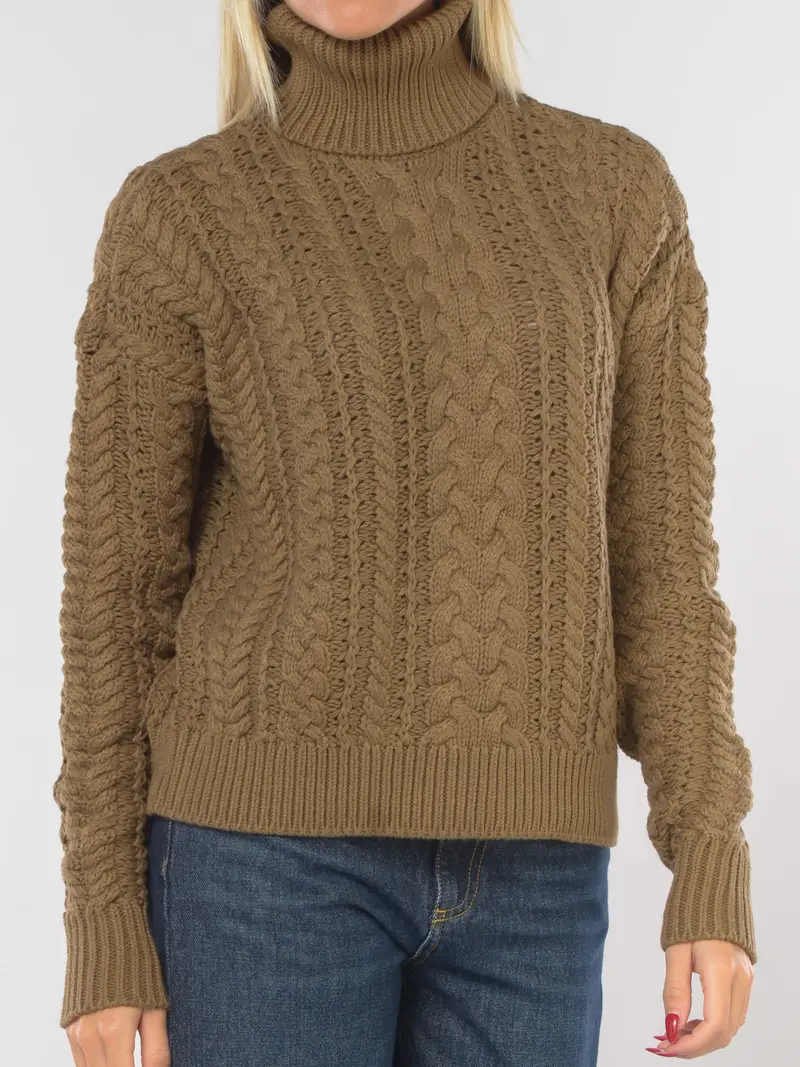 maglia da donna Ralph Lauren a collo alto a trecce RAME