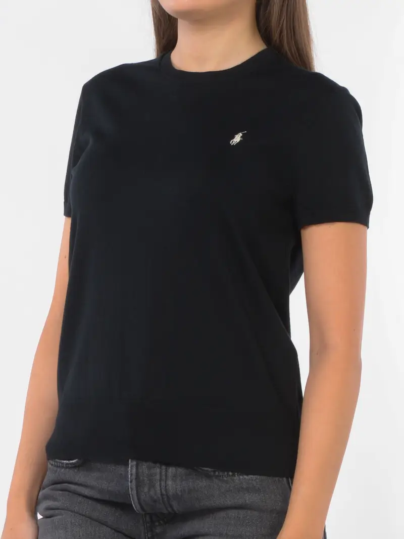 maglia da donna Ralph Lauren a manica corta con logo NERO