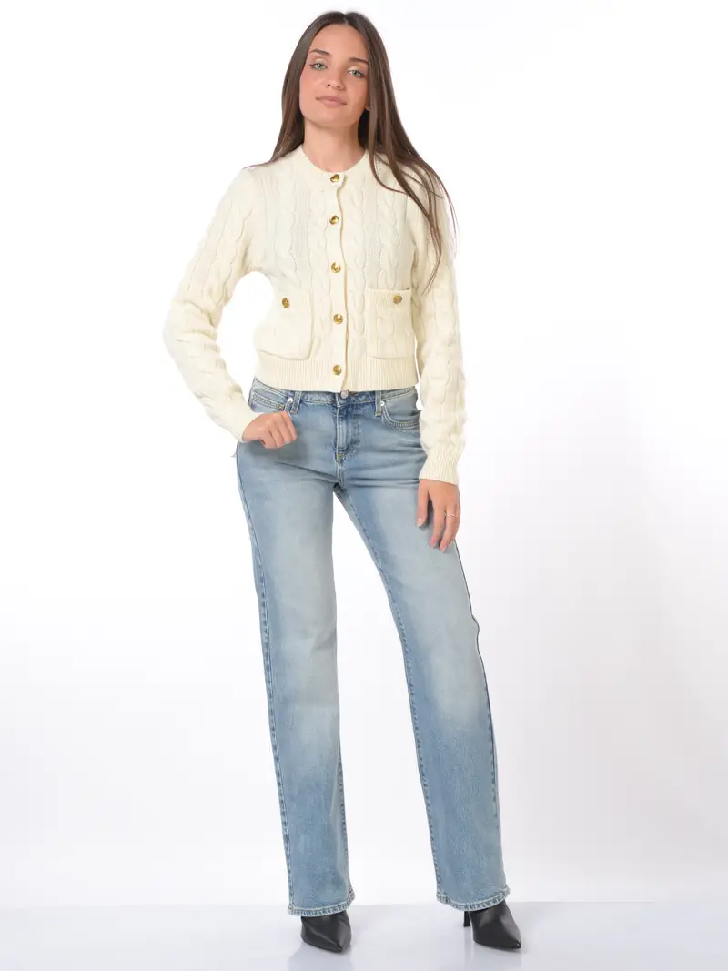 maglia da donna Ralph Lauren a trecce con bottoni Bianco miniatura 2