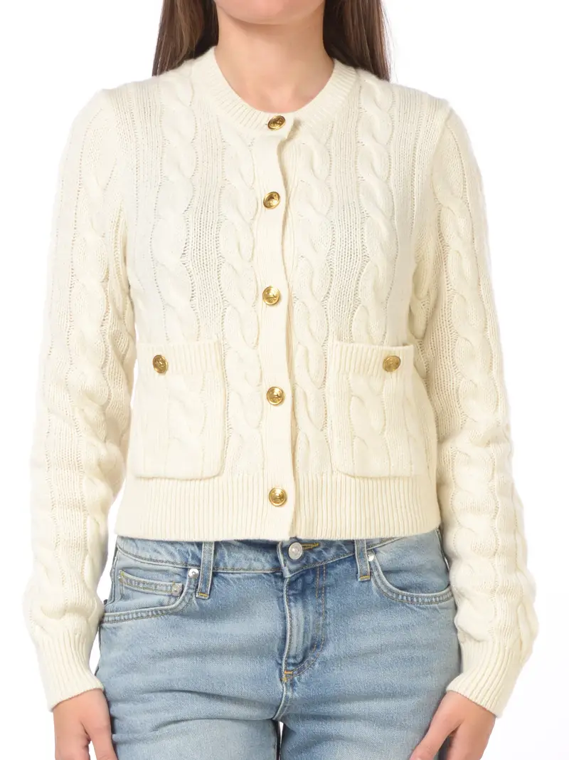 maglia da donna Ralph Lauren a trecce con bottoni Bianco