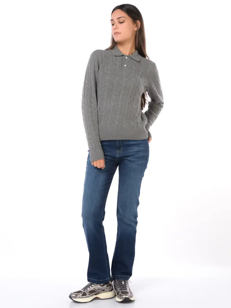 maglia da donna Ralph Lauren a trecce con collo Grigio miniatura 2