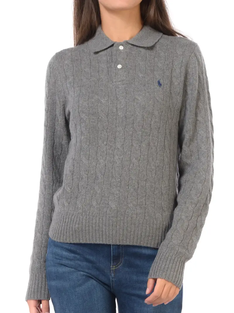 maglia da donna Ralph Lauren a trecce con collo Grigio