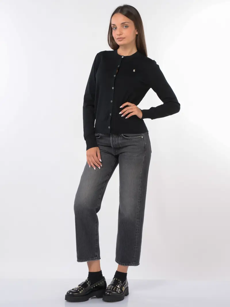 maglia da donna Ralph Lauren aperta con logo NERO miniatura 2