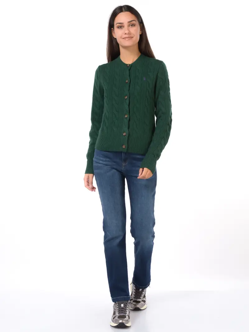 maglia da donna Ralph Lauren aperta in lana e cachemire Verde miniatura 2