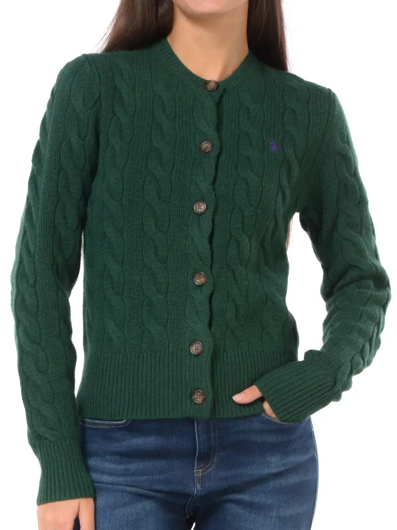 maglia da donna Ralph Lauren aperta in lana e cachemire Verde