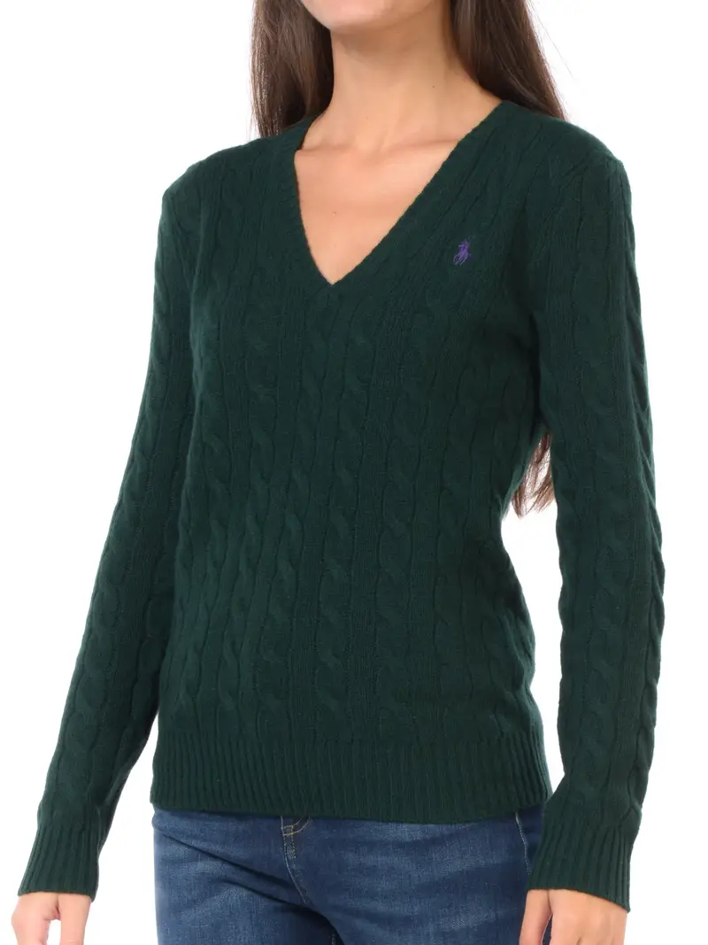 maglia da donna Ralph Lauren con scollo a V in lana e cahemire Verde