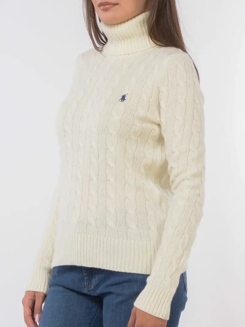 maglia da donna Ralph Lauren in lana e cachemire con collo alto BEIGE