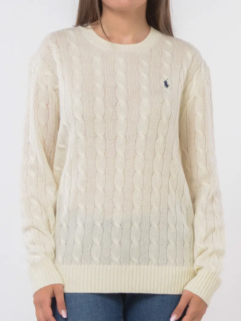 maglia da donna Ralph Lauren in lana e cachemire con lavorazione a trecce BEIGE