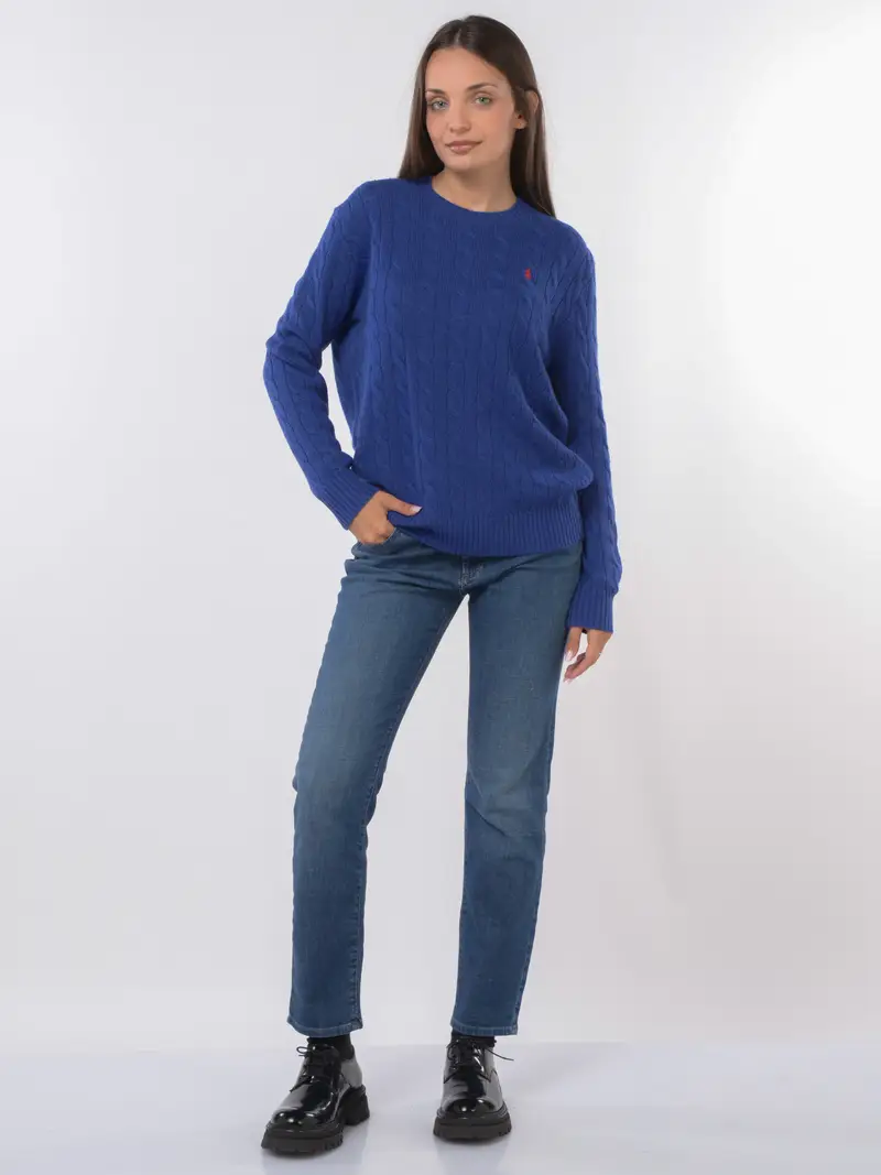 maglia da donna Ralph Lauren in lana e cachemire con lavorazione a trecce Blu miniatura 2