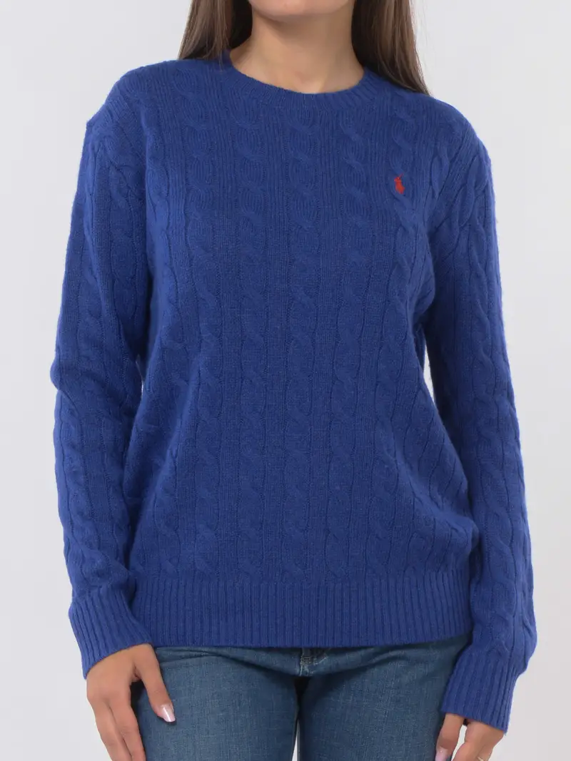 maglia da donna Ralph Lauren in lana e cachemire con lavorazione a trecce Blu