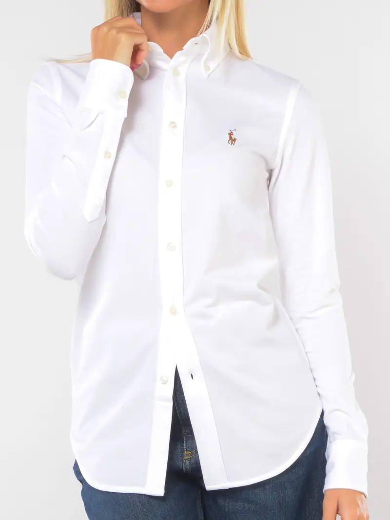 polo da donna Ralph Lauren Knit Oxford con botton down Bianco