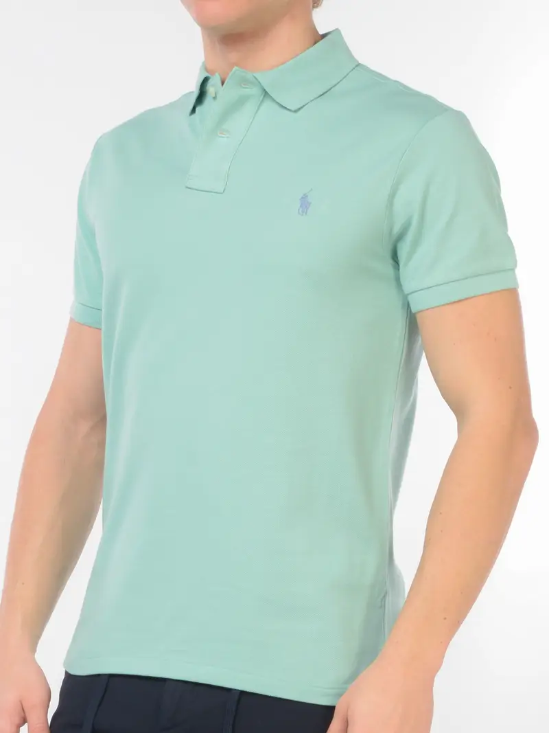 polo da uomo Ralph Lauren in piquet con logo TURCHESE