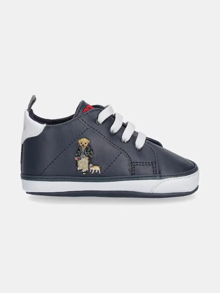 sneakers infant culla in ecopelle blu con logo orso ricamato