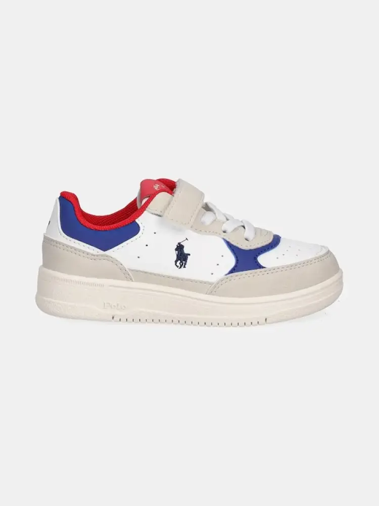 sneakers kids in ecopelle bianca con logo e dettagli in contrasto