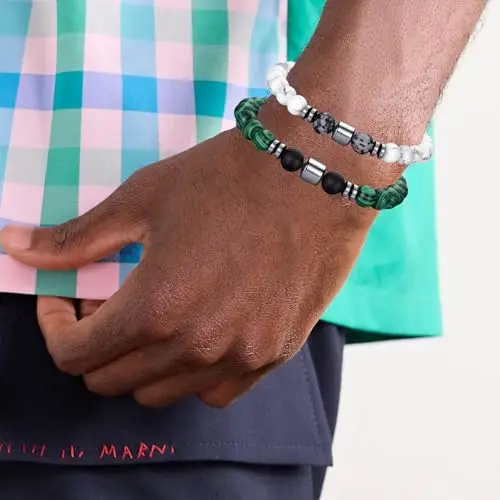 RANKEEF Bracciale Occhio di Tigre per Uomo 8MM Bracciale con Perline in Pietra Naturale Set Braccialetti Elasticizzati miniatura 2