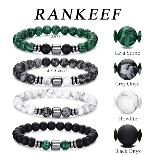 RANKEEF Bracciale Occhio di Tigre per Uomo 8MM Bracciale con Perline in Pietra Naturale Set Braccialetti Elasticizzati miniatura 3