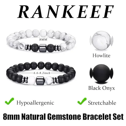 RANKEEF Bracciale Occhio di Tigre per Uomo 8MM con Perline in Pietra Naturale Set Braccialetti Elasticizzati in Pietra miniatura 3