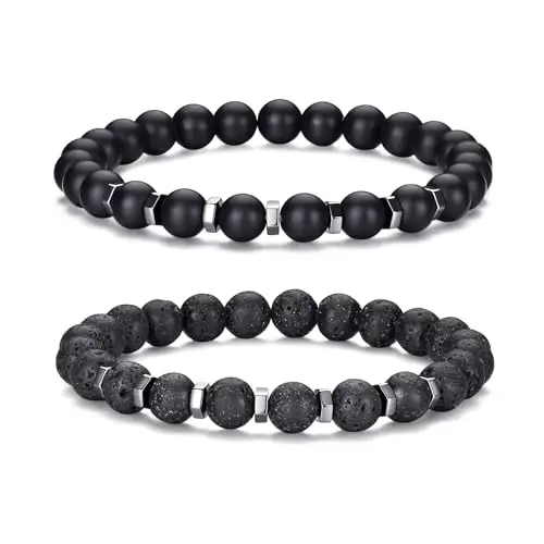 RANKEEF Bracciale Occhio di Tigre per Uomo 8MM con Perline in Pietra Naturale Set Elasticizzati in Pietra Lavica