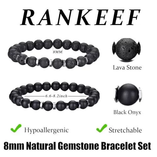 RANKEEF Bracciale Occhio di Tigre per Uomo 8MM con Perline in Pietra Naturale Set Elasticizzati in Pietra Lavica miniatura 3