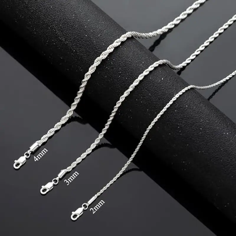 RANKEEF Collana Uomo Argento Collana Uomo in Argento Sterling 925 - Catena a Cordoncino 2/3/4mm Disponibile in tre spessori con design a spirale Regalo elegante per uomo: marito, fidanzato miniatura 3