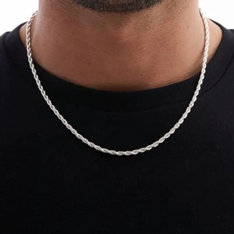 RANKEEF Collana Uomo Argento Collana Uomo in Argento Sterling 925 - Catena a Cordoncino 2/3/4mm Disponibile in tre spessori con design a spirale Regalo elegante per uomo: marito, fidanzato miniatura 2