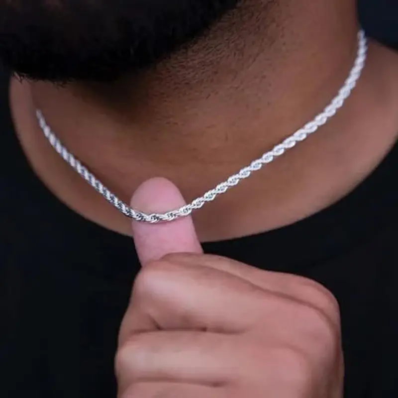 RANKEEF Collana Uomo Argento Collana Uomo in Argento Sterling 925 - Catena a Cordoncino 2/3/4mm Disponibile in tre spessori con design a spirale Regalo elegante per uomo: marito, fidanzato miniatura 2