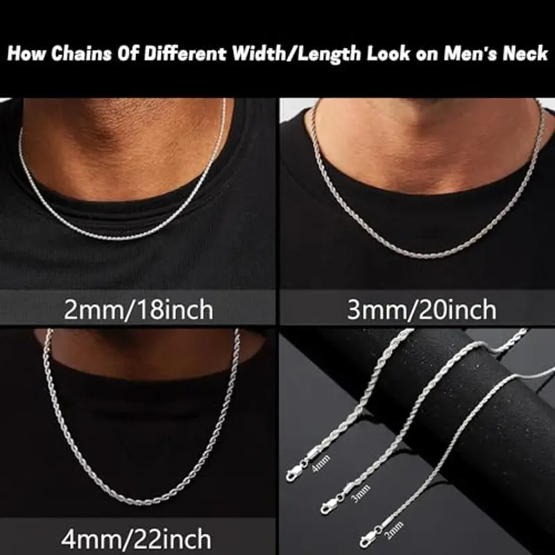 RANKEEF Collana Uomo Argento Collana Uomo in Argento Sterling 925 - Catena a Cordoncino 2/3/4mm Disponibile in tre spessori con design a spirale Regalo elegante per uomo: marito, fidanzato miniatura 3